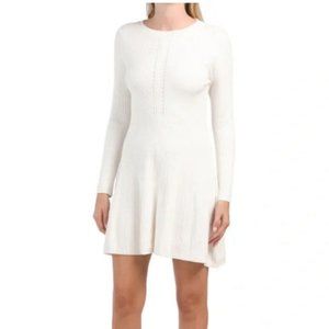 ELIE TAHARI Long Sleeve Ribbed Fit & Flare Sweater Dress